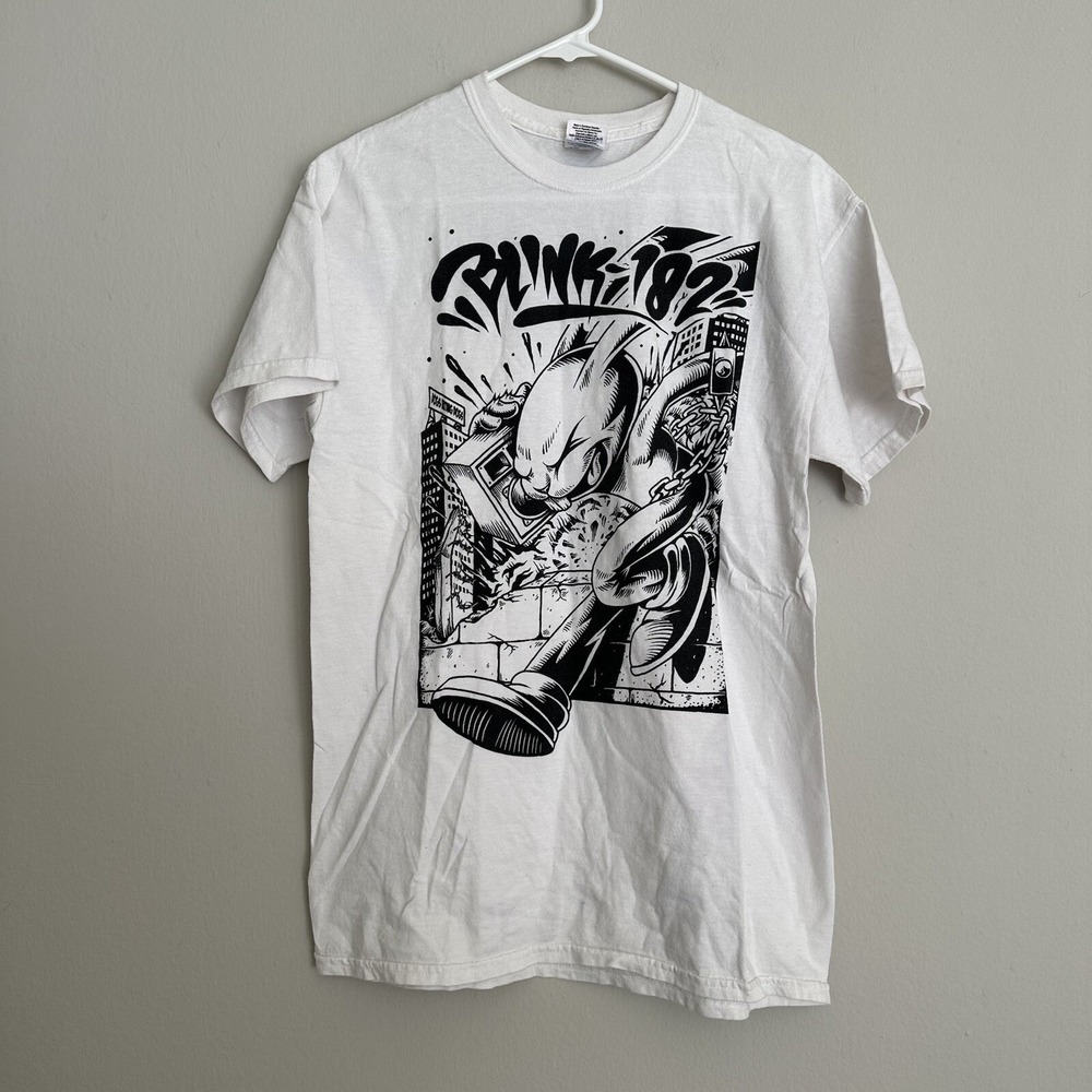 Rare Blink 182- 10th Anniversary Tour 2013 Bunny Rabbit Running White Med Shirt